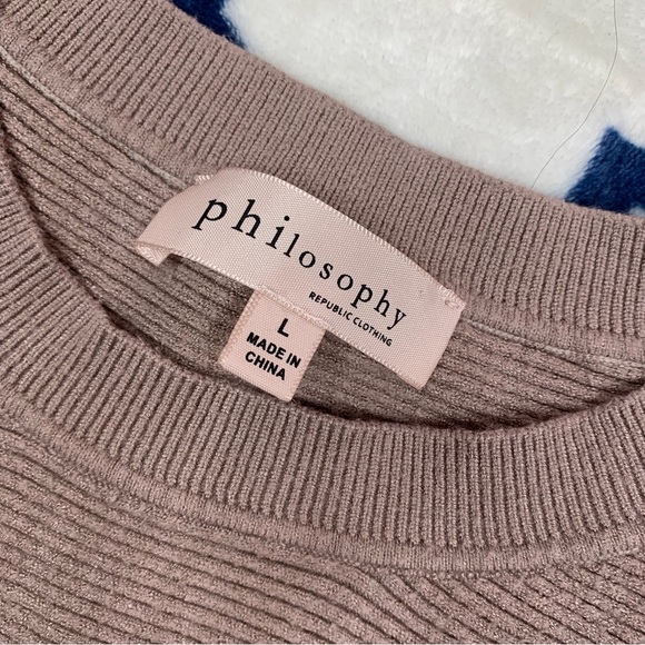Philosophy EUC Taupe Dolman Zip Sleeve Pullover Ribbed Knit Sweater size L - Picture 5 of 11